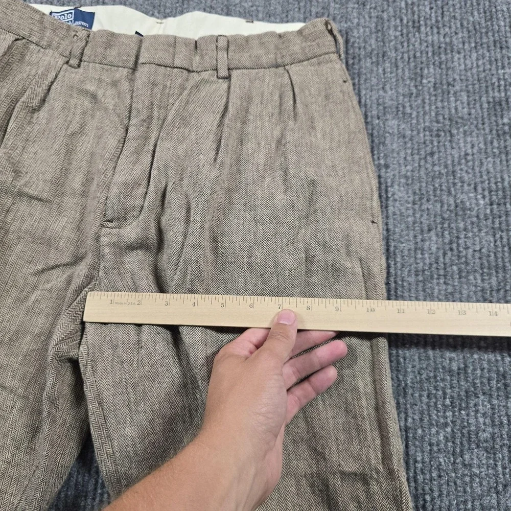 Polo Ralph Lauren Pants Mens 34 Brown Linen Herringbone Tweed Cuffed ALTERED